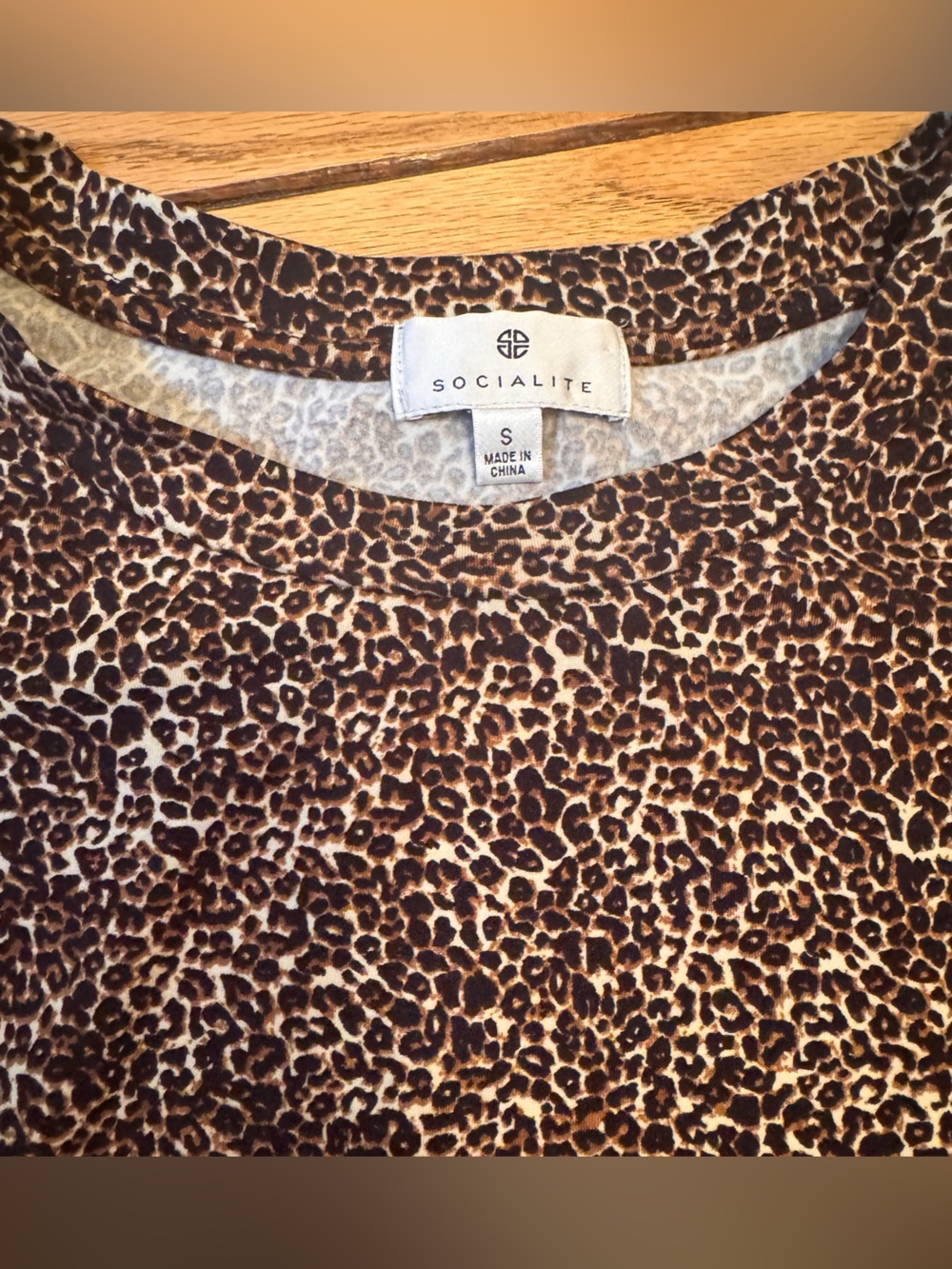 Socialite Leopard Print Short Sleeve Tee in Brown and Cream